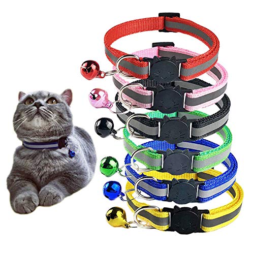 Book Cover D-buy Cat Collars, Set of 8 Pcs, 6 Pcs Cat Collars with Bell and 2 Pcs Pet ID Tag Boxes, Breakaway Cat Collar with Bell, Reflective Nylon Cat Collar, Pet ID Tags