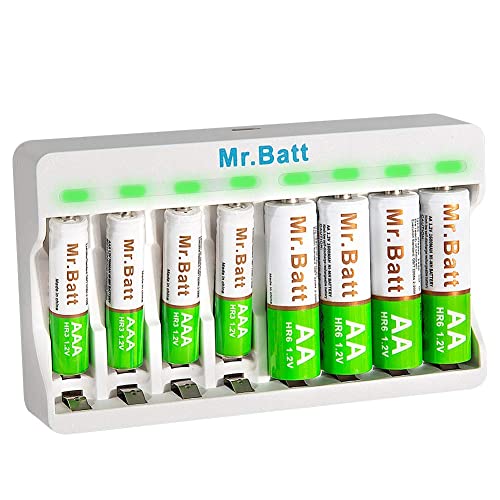 Book Cover AAA Battery Charger, Mr.Batt Rechargeable Battery Charger with Rechargeable AA Batteries (4 Pack) and Rechargeable AAA Batteries (4 Pack)