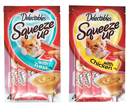 Book Cover Delectables Squeeze Up Hartz Cat Treats Variety Pack Bundle of 2 Flavors (Tuna, Chicken; 2.0 oz Each)