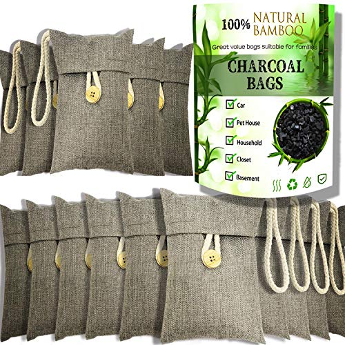 Book Cover Charcoal bags Odor Absorber Activated Bamboo Charcoal Air Purifying Bag for Home Odor Eliminator Car Air Freshener for Closet Deodorizer Shoe Room Basement Litter Box Pet safe Bag 15Packs×100g