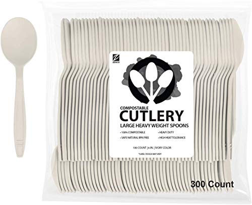 Book Cover ZenCo Biodegradable Compostable Disposable Cutlery - 300 Forks Large 7.0 in. Ivory - Heavy Duty Heat Resistant Eco Friendly Utensils for Office, Catering, Picnics or Birthdays (300 Count, Forks)