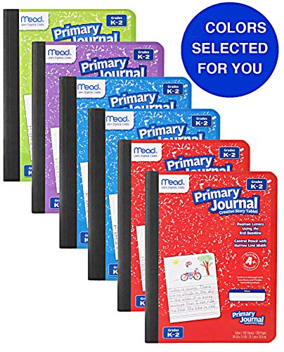 Book Cover Mead Primary Journal Kindergarten Writing Tablet 6 Pack of Primary Composition Notebook Colors May Vary For Grades K- 2, 100 Sheets (200 Pages) Creative Story Notebooks for Kids 9 3/4 in by 7 1/2 in.