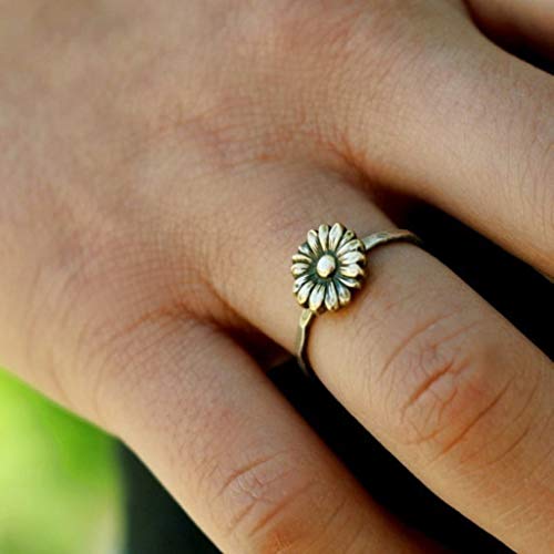 Book Cover Naomi Antiqued Sunflower Rings Womens 925 Sterling Silver Flower Stack Sunflower Ring Floral Boho Rings Bride Wedding Gifts Multi-Color 7