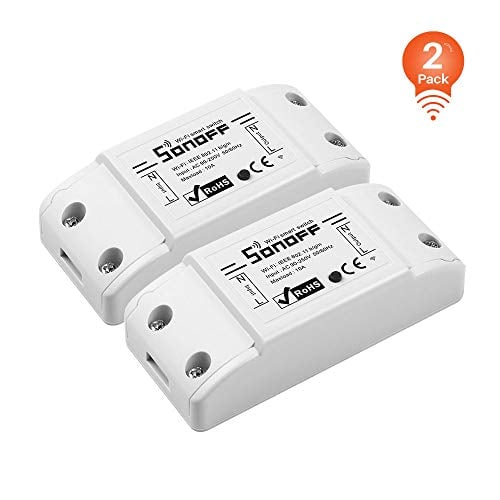 Book Cover Sonoff Basic R2 Smart Switch, works with Alexa, Smart Home Devices Works with Google Home and IFTTT, No Hub is required, Easy installation, App and Voice control, DIY For Home Automation (2 pack)