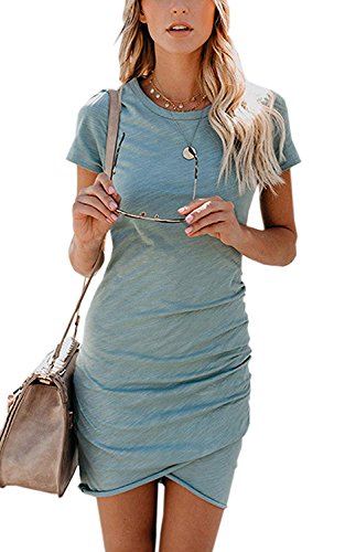 Book Cover Summer Tshirt Dresses for Women Casual Ruched Irregular Bodycon Short Mini Dress