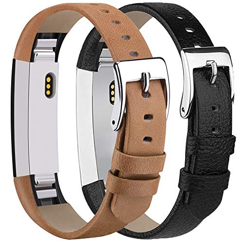 Book Cover Tobfit Leather Bands Compatible with Alta Bands/Alta HR/Ace Accessory Band for Women Men, 5.5''-8.1'' (Black/Tan, 5.5''-8.1'')