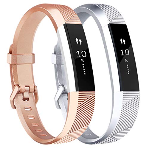 Book Cover Tobfit Compatible with for Fitbit Alta Bands for Women Men, Soft Waterproof Sport Bands Replacement Strap Compatible with for Fitbit Alta HR/Ace, Small, Rose Gold/Silver