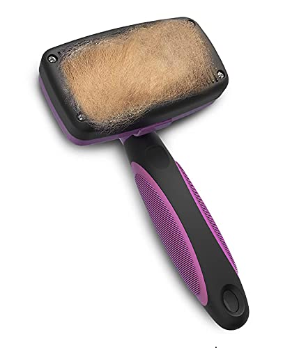 Book Cover Pet Slicker Brush - Dog & Cat Brush for Shedding & Grooming Long & Short Hair - Dematting & Detangling Self-Cleaning Brushes for Dogs, Cats & Pets (Mauve Pink)