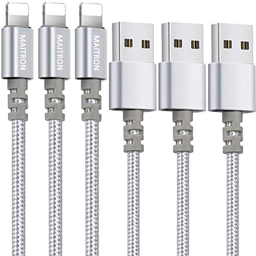 Book Cover Maitron for iPhone Charger,3PACK 6FT Nylon Braided Charging Cable Cord Lightning USB Cable Charger Compatible with iPhone X 8 8 Plus 7 7Plus 6s 6sPlus 6 6Plus 5 5s 5c SE iPad iPod and More,Silve