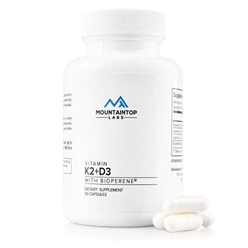 Book Cover Vitamins K2 with D3 Dietary Supplement: 100 Mcg of Vitamin K 2 (MK7) and 5000 IU of D 3 with BioPerine Black Pepper Extract, Calcium - Vegan Supplements for Heart, Bone, Immune Support - 60 Capsules