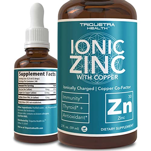 Book Cover Ionic Zinc Plus Copper Liquid Concentrate 240 Servings, Glass Bottle, Vegan - Balanced Ratio of Zinc Copper - Supports Immunity, Brain Thyroid (2 oz.)