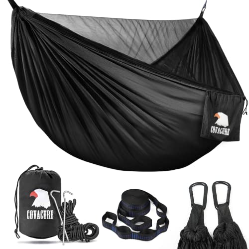 Book Cover Covacure Camping Hammock - Lightweight Double Hammock, Hold Up to 772lbs, Portable Hammocks for Indoor, Outdoor, Hiking, Camping, Backpacking, Travel, Backyard, Beach(Black)