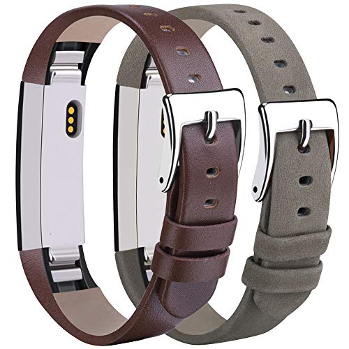 Book Cover Tobfit Leather Bands Compatible with Fitbit Alta/Alta HR Bands, Genuine Leather Replacement Wristbands, (Chocolate Brown+Suede Grey, 5.5''-8.1'')