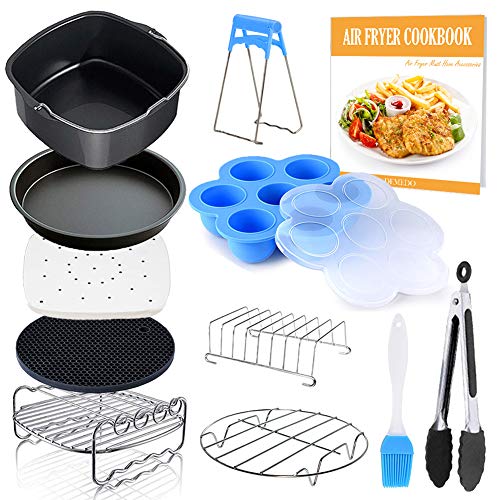 Book Cover Square Air Fryer Accessories 11 pcs with Recipe Cookbook Compatible for Philips Air Fryer, COSORI and other Square AirFryers and Oven, Deluxe Deep Fryer Accessories Set of 12-6.5