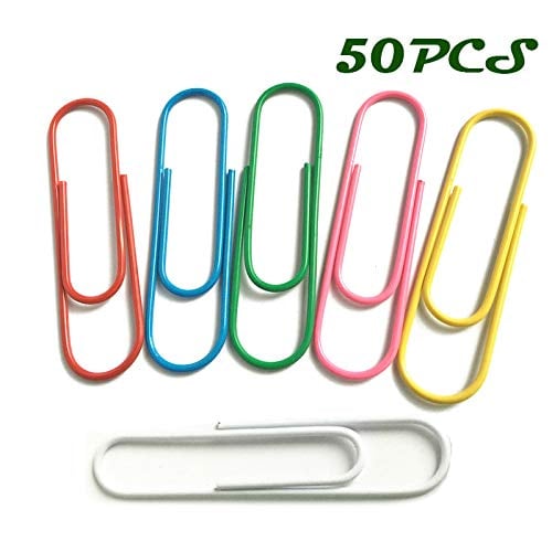 Book Cover WTSHOP 50PCS 4 Inch Extra Large Paper Clips Vinyl Coated，Jumbo Giant Paper Clip Multicolor 100MM，Multicolored Giant Big Sheet Holder for Files, Papers, Office Supply