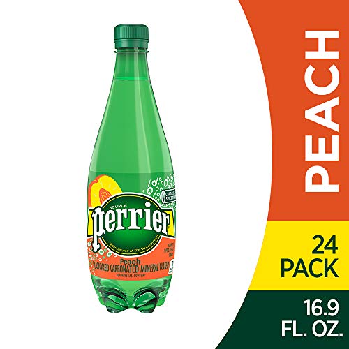 Book Cover Perrier Peach Flavored Carbonated Mineral Water, 16.9 fl oz. Plastic Bottles (24Count)