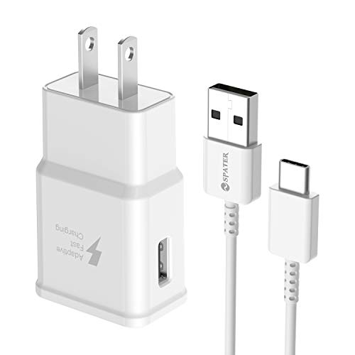 Book Cover Spater Adaptive Fast Charging Wall Charger Kit Set with USB-C Cable, Compatible with Samsung Galaxy S10/ S8/ S9 + Note8/ Note9 (White)
