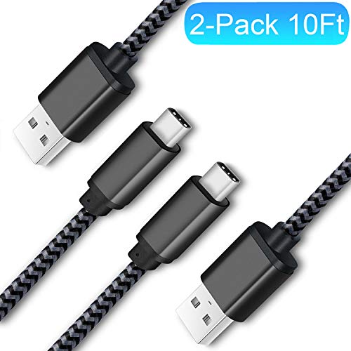 Book Cover USB Type C Charging Cable, HI-CABLE 2-Pack 10FT Braided USB C Fast Charger Cable Compatible with Samsung Galaxy S10 S10e S9 S8 Plus Note 9 8, Pixel 3A 3 2, Moto Z4 Z3 Z2, LG V40 G8 G7 ThinQ,USB C to A