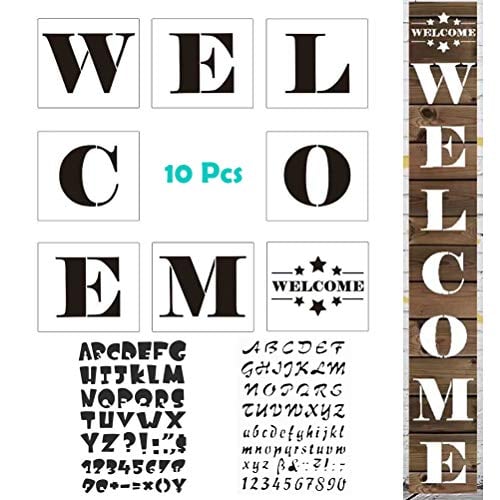 Book Cover MX-Amigo 10 PCS/Set:Large Hotel Welcome Sign Stencils – Set of 8 Individual Stencils for Making a DIY Welcome Sign+2 PCS Letter and Number Stencils Alphabet Stencil