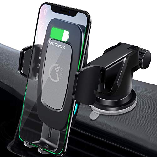 Book Cover FiGoal Qi Wireless Car Charger Mount Bonus QC 3.0 USB Adapter Auto Clamping 10W 7.5W Fast Charging Air Vent Windshield Dashboard Phone Holder Compatible with iPhone X Xs Max XR 8 Android S8 S9 S10