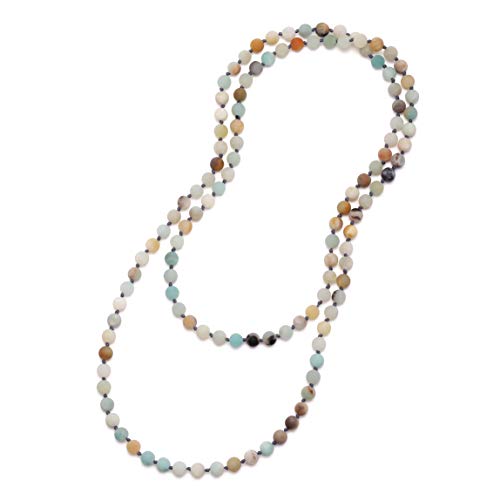 Book Cover 8mm Natural Amazonite & Blue Goldsand Long Beaded Necklace Wrap Bracelet Handmade Jewelry for Women Men