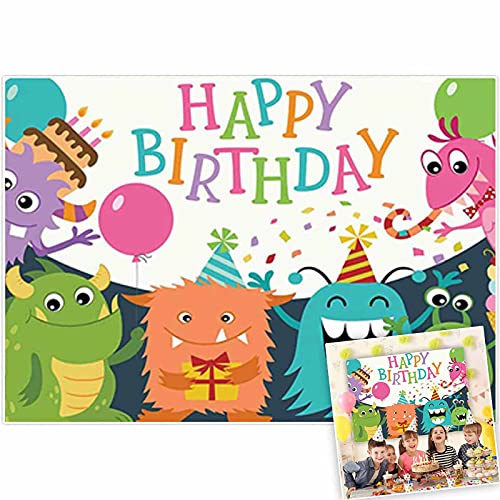 Book Cover Allenjoy 7x5ft Little Baby Monster Backdrop Confetti Rain Balloons Kids Boys 1st Birthday Party Banner Photobooth Props