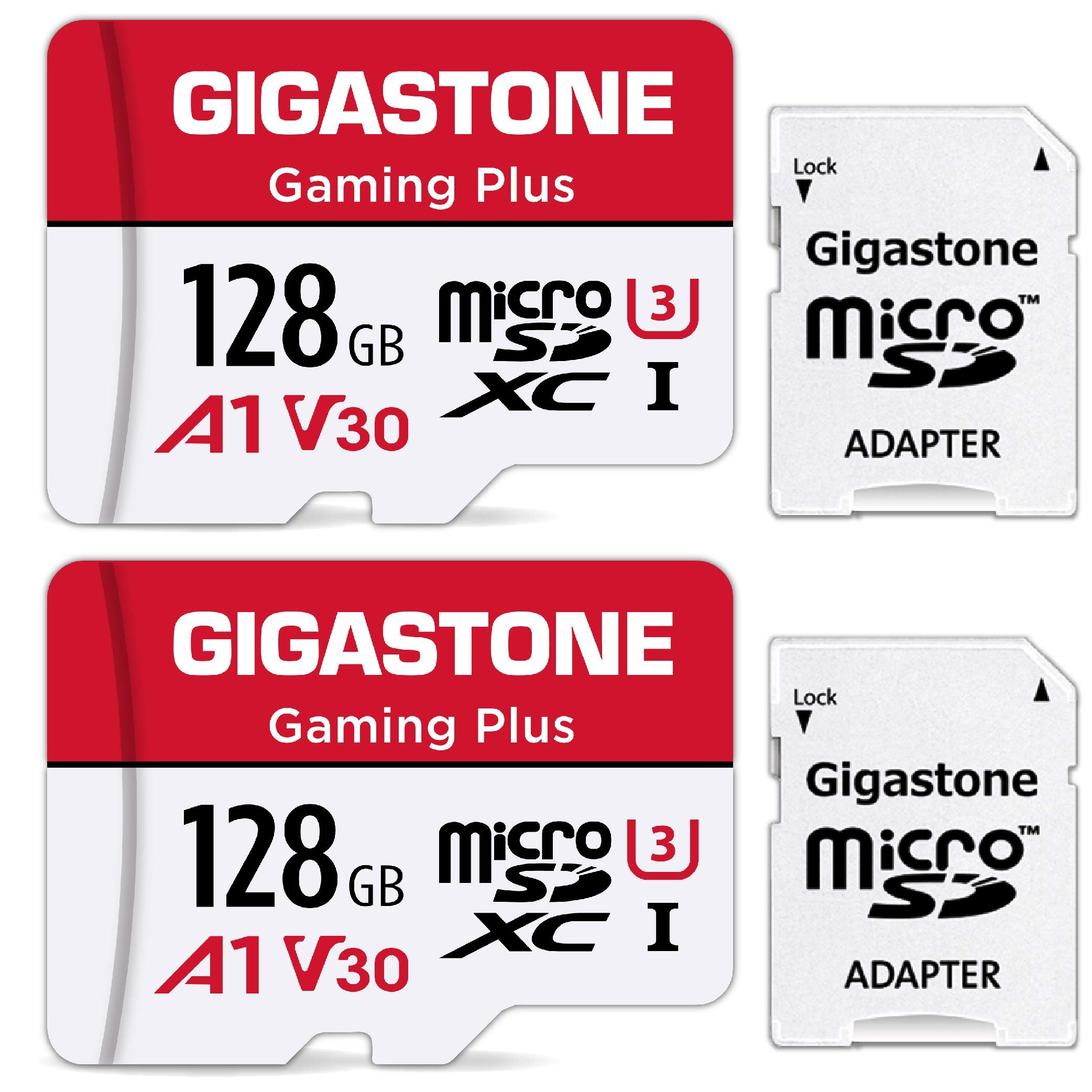 Book Cover Gigastone 128GB 2-Pack Micro SD Card, Gaming Plus, Nintendo-Switch Compatible, R/W 100/50MB/s, 4K Video Recording, Micro SDXC UHS-I A1 U3 Class 10, with Adapter 128GB Gaming Plus