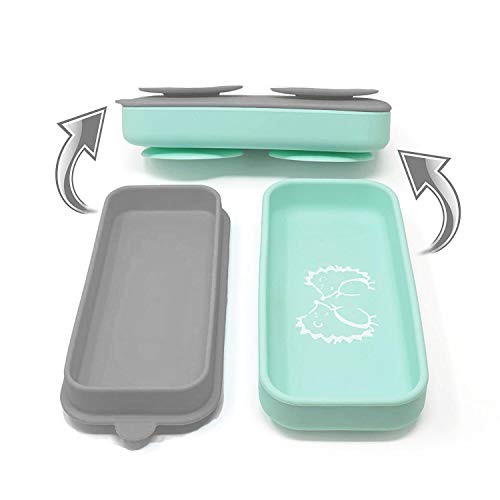 Book Cover Suction Go Bowl - The World's Most Compact Toddler Suction Dish. 100% Food Grade Silicone. Transforms into Food Container. (Mint)