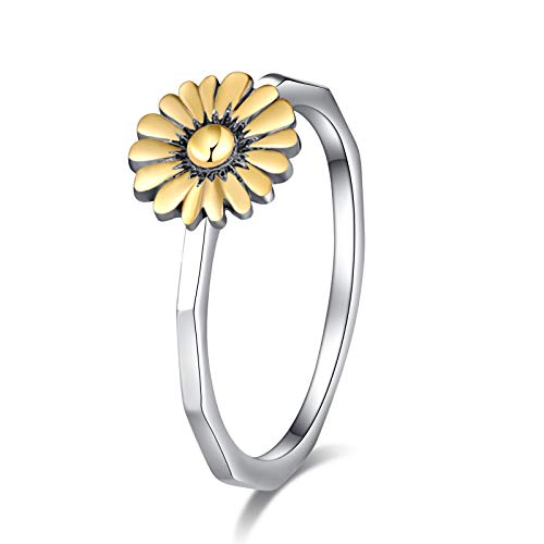 Book Cover XINSHUN Antiqued Sunflower Rings Womens 925 Sterling Silver Sunflower Ring Floral Boho Rings Bride Wedding Gifts multi-color 10
