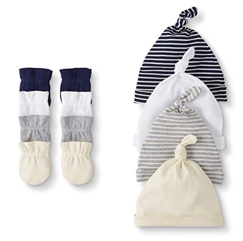 Book Cover Moon and Back by Hanna Andersson Baby Boys' and Girls' 4-Pack Organic Cotton Cap and Mitten Set