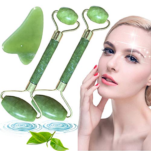 Book Cover 3 Pack - 3 in 1 Jade Rolling Kit - 2x Natural Jade Roller with Gua Sha Scraping Tool Anti Aging and Lymph Drainage for Face, Eye, Neck, Body For Lymphatic Massage, Wrinkles, Puffiness, and Fine Line