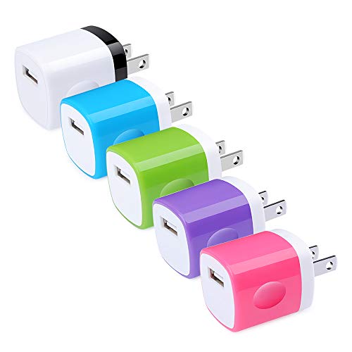 Book Cover USB Wall Charger, Hootek USB Plug 5Pack 1A Wall Charger Block Brick Charging Cube Box Compatible iPhone 11/11 Pro/XS MAX/X/8/7/6S Plus, Samsung Galaxy S20 S10e S9 S8 S7 A71 A51 Note 20 10 9 8, Android