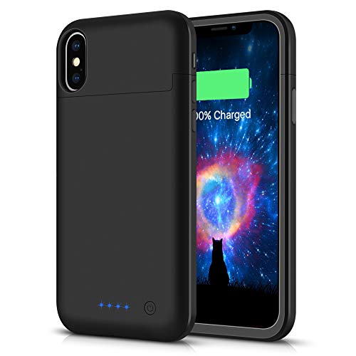 Book Cover Battery Case for iPhone X/XS/10,5200mAh Rechargeable Portable Charger Case Extended Battery Pack for iPhone X/XS/10 (5.8inch)Protective Power Charging Case-Black