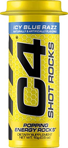 Book Cover Cellucor C4 Shot Rocks, Pre Workout Energy Candy With Caffeine & beta Alanine, Icy Blue Razz, (Pack Of 12)