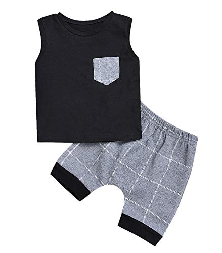 Book Cover Baby Boys Summer Clothes Pocket/Letter Sleeveless Tops +Plaid/Camouflage Shorts Beach Outfits