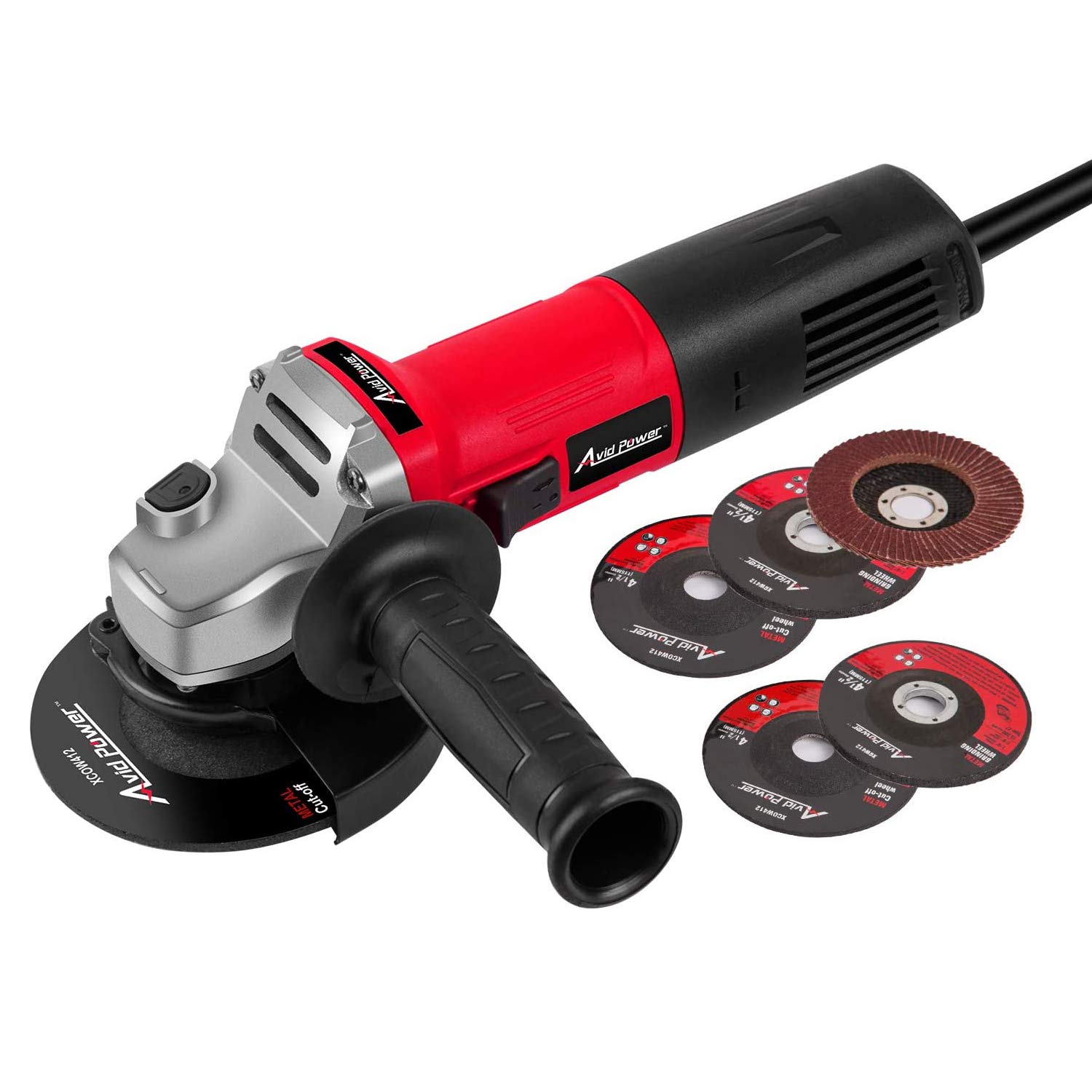 Book Cover AVID POWER Angle Grinder, 7.5-Amp 4-1/2 inch Electric Grinder Power Tools with Grinding Wheels, Cutting Wheels, Flap Disc and Auxiliary Handle for Cutting, Grinding, Polishing and Rust Removal - Red 1-red