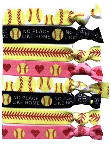 Book Cover 8 Piece Softball Gift Hair Elastic Set - Gifts and Accessories for Players, Women, Girls, Coaches, Teams, High School Softball Teams, Women's Leagues - MADE in the USA