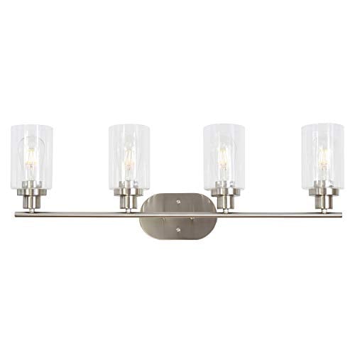 Book Cover 4 Light VINLUZ Wall Sconce Contemporary Stylish Bathroom Vanity Lighting Fixtures Brushed Nickel with Clear Glass