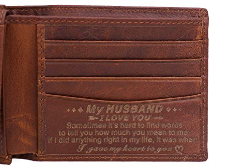 Book Cover Exception Goods Personalized Mens Wallet, Leather Wallet Bifold RFID Personalized Gifts for Men (01# Husband)