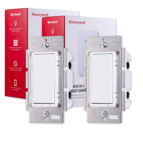 Book Cover Honeywell Home UltraPro Z-Wave Plus Smart Light Dimmer Switch 2-Pack,in-Wall White Almond Paddles|Repeater Range Extender|ZWave Hub Required-Alexa,Google Assist Compatible,44947,White & Light Almond