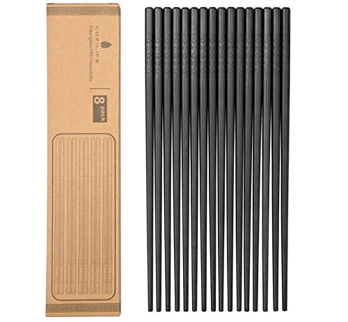 Book Cover COZILIFE Reusable Chopsticks 8-Pairs, Premium Quality Fiberglass Chopsticks for Household and Restaurant, 9 1/2 Inches in length, Kraft Box Package