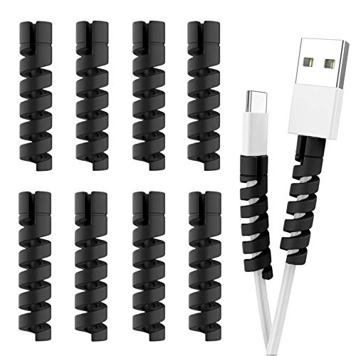 Book Cover Cable Protector Spiral Phone Charge Cable Saver, Headphone, USB Cord, PC and Notebook Cable Protector, Fit for All Cell Phone - 8 PCS (Black)