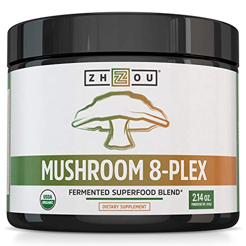 Book Cover Zhou Nutrition 8-Plex Organic Mushroom Powder, Support Cognitive and Immune Health, Increase Energy, Endurance & Overall Wellness, Lions Mane, Reishi & Turkey Tail, 30 Servings - 2.14 Oz
