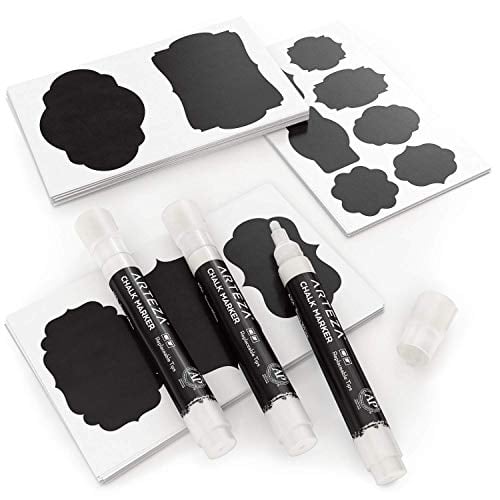 Book Cover Arteza 150 Chalkboard Labels + 3 White Chalk Markers - Removable Chalk Labels for Jars - Waterproof Mason Jar Stickers