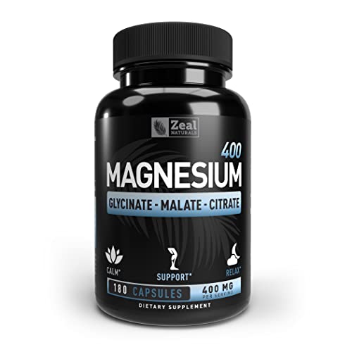 Book Cover Premium Chelated Magnesium Glycinate, Malate, Citrate (400mg | 180 Capsules | 3 Month Supply) Triple Blend Magnesium Complex w. Magnesium Malate Magnesium Glycinate and Magnesium Citrate