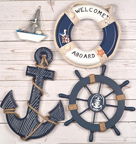 Book Cover WOODEN NAUTICAL LIGHTHOUSE ANCHOR WALL HANGING ORNAMENT, BEACH WOODEN BOAT SHIP STEERING WHEEL WALL DECOR, NAUTICAL LIFE RING WALL AND DOOR HANGING ORNAMENT PLAQUE, WELCOME ABROAD LIFE RING Wall DÉCOR