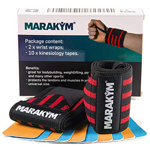 Book Cover MARAKYM Wrist Wraps - Compression Support Bands for Men & Woman | Weightlifting, CrossFit, Gym, Bodybuilding | Tendonitis, Carpel Tunnel Pain Relief | Adjustable Hand & Wrist Straps to Avoid Injury