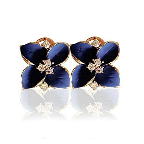 Book Cover Premium Blue Scrub Camellia Elegant Rhinestone Stud Earring Women Gift