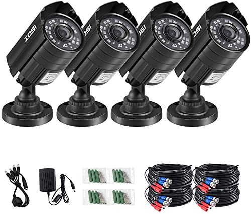 Book Cover ZOSI 1080P 4 Pack HD-TVI Security Bullet Cameras Outdoor Indoor Weatherproof with 24pcs IR LEDs 65ft Night Vision for 2.0MP Surveillance TVI CCTV System (Renewed)