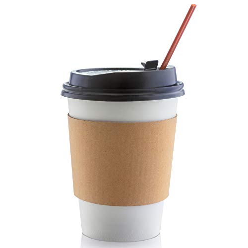 Book Cover 50 Sets Paper Coffee Cups with Lids 12 Oz, Includes Sleeves & Stirrers, Disposable Coffee Cups with Lids Bundle, Hot Togo Coffee Cups with Lids for Beverages and Cold Drinks by Cuperfect